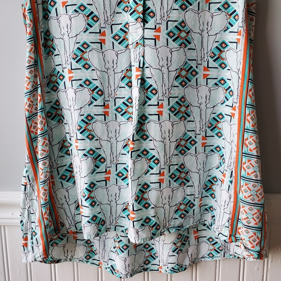 Sleeveless Rayon Tribal Elephant Half Button V-neck Tunic Blouse Medium(COPY) - Picture 3 of 16